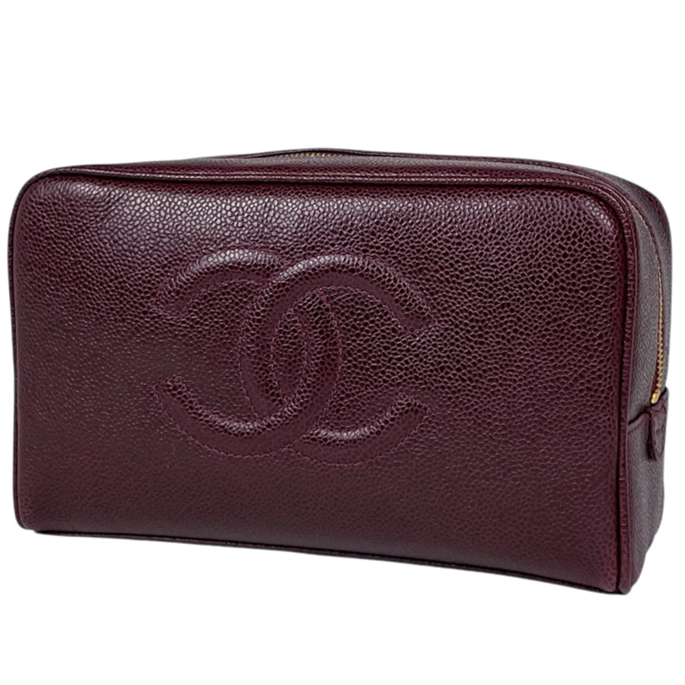Chanel CHANEL Bag/Cosmetic Pouch Coco Mark Caviar Skin Bordeaux A01996 Women's